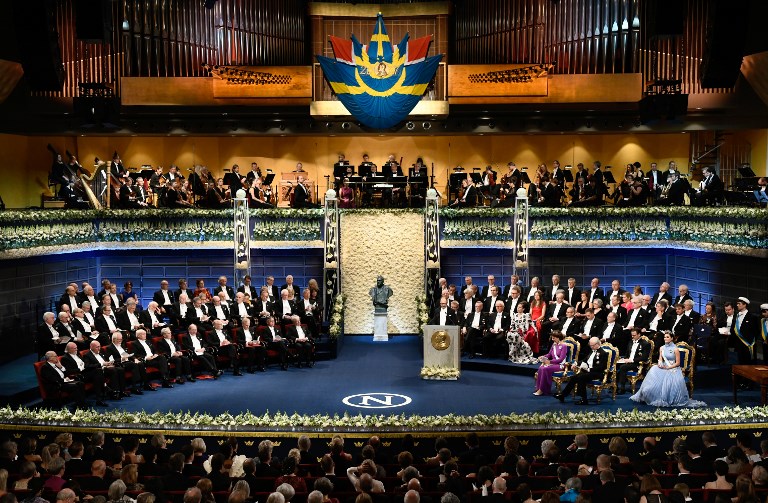 Cérémonie de remise des Prix Nobel en présence de la famille royale de Suède le 10 décembre 2018 au Concert Hall de Stockholm, Suède. / AFP PHOTO / Jonathan NACKSTRAND